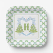 Assiettes En Carton Blue Chinoiserie Arbre de Noël Monogram Crest (Recto)