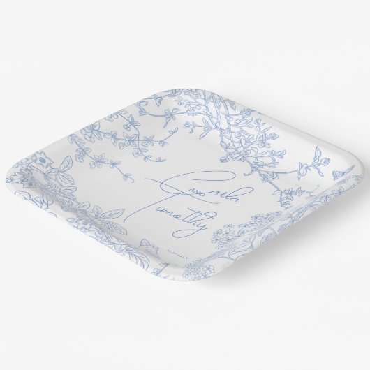Assiettes En Carton Blue Chinoiserie Toile de Jouy Mariage Date de sau (Angulaire)