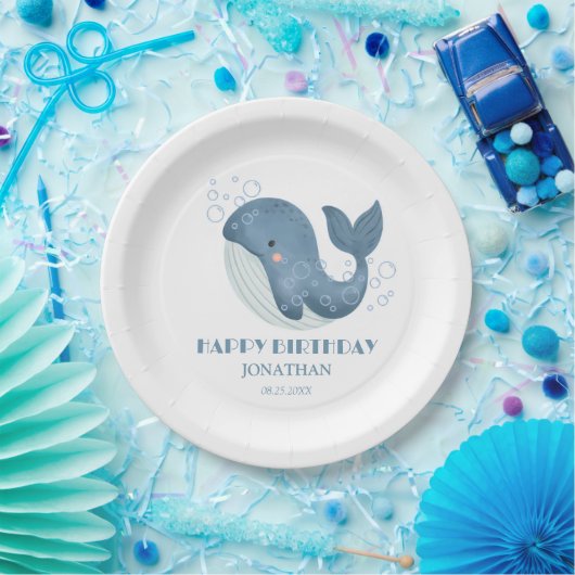 Assiettes En Carton Blue Circle Bubble Cute Whale Anniversaire de enfa (Fête)