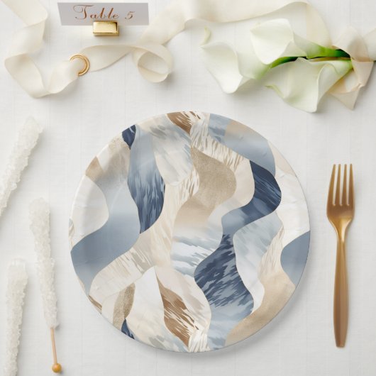 Assiettes En Carton Blue Cream Sea Sand Abstrait (Mariage)
