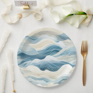 Assiettes En Carton Blue Cream Sea Sand Ocean Waves Beach