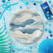 Assiettes En Carton Blue Cream Sea Sand Ocean Waves Beach (Fête)