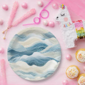 Assiettes En Carton Blue Cream Sea Sand Ocean Waves Beach (Fête)