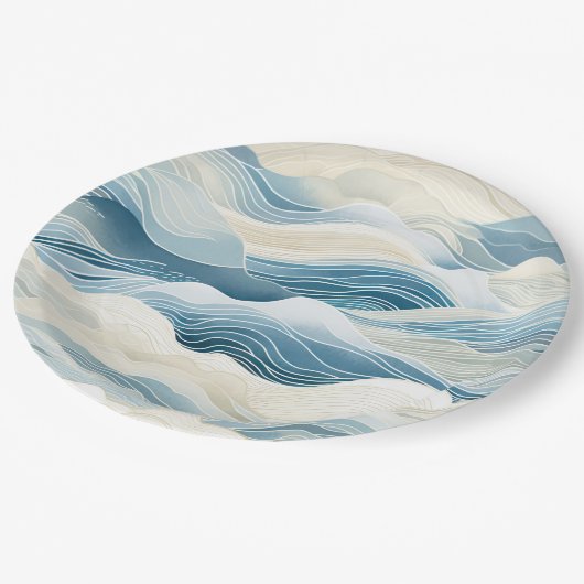 Assiettes En Carton Blue Cream Sea Sand Ocean Waves Beach (Angle)