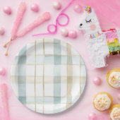 Assiettes En Carton Blue Cream White Plaid Stripes Birthday (Fête)