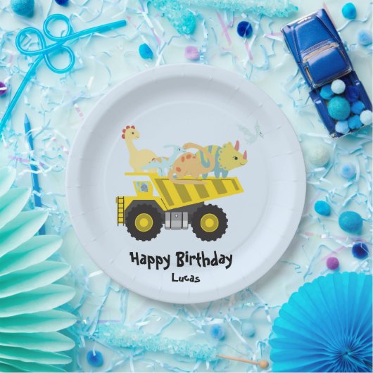Assiettes En Carton Blue Cute fun dinosaur tracteur HBD do-it-yourself (Fête)