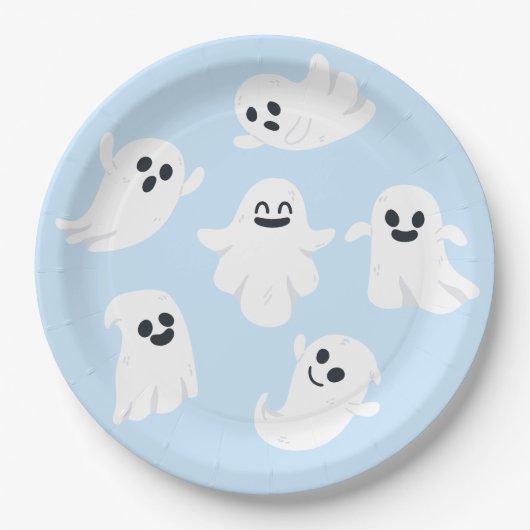 Assiettes En Carton Blue Cute Ghost Halloween Baby shower d'automne (Devant)