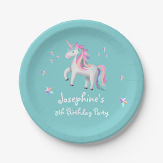 Assiettes En Carton Blue Cute Magique Unicorn Anniversaire des enfants