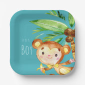 Assiettes En Carton Blue Cute Monkey Baby Boy Faire-part (Recto)