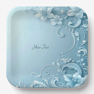 Assiettes En Carton Blue Decorative Floral Paper Plate