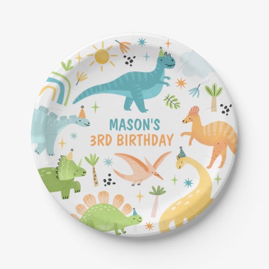 Assiettes En Carton Blue Dinosaur fête d'anniversaire (Devant)