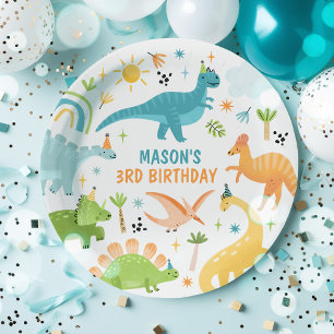 Assiettes En Carton Blue Dinosaur fête d'anniversaire