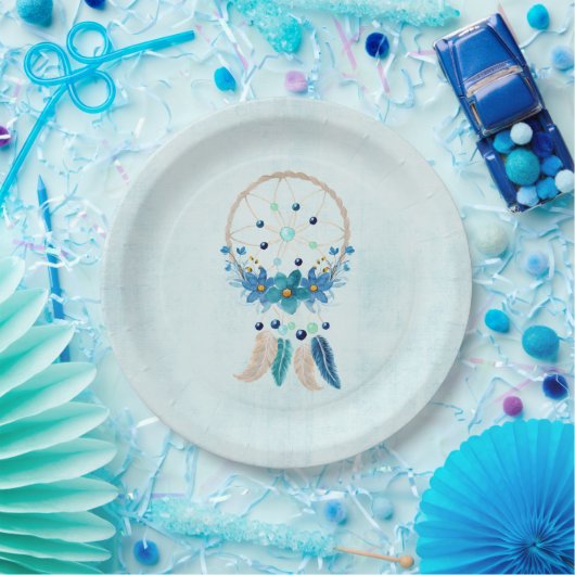 Assiettes En Carton Blue Dreamcatcher Design Boho élégant (Fête)