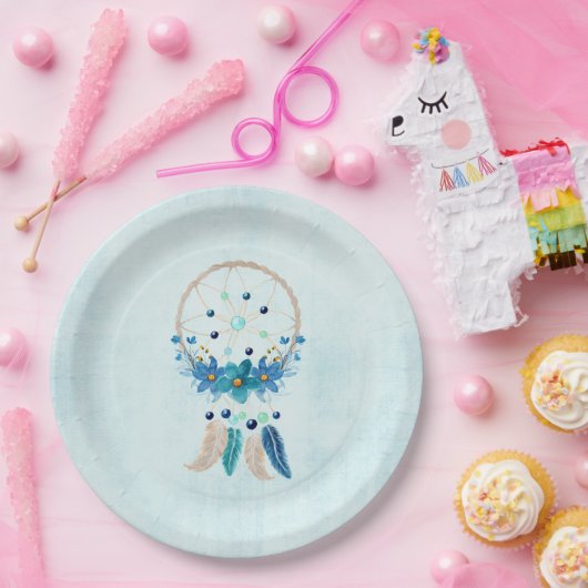 Assiettes En Carton Blue Dreamcatcher Design Boho élégant (Fête)