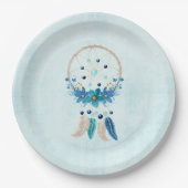 Assiettes En Carton Blue Dreamcatcher Design Boho élégant (Devant)