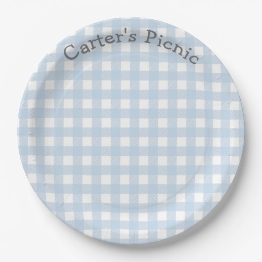 Assiettes En Carton Blue En vichy Picnic Print Baby Birthday Party (Devant)