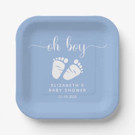 Assiettes En Carton Blue Feet Baby Boy Douche (Recto)