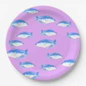 Assiettes En Carton Blue fish on lilac (Devant)