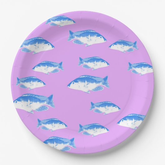 Assiettes En Carton Blue fish on lilac (Devant)