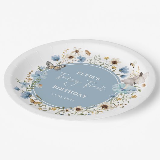 Assiettes En Carton Blue Fleur sauvage Fairy Princesse Anniversaire Te (Angle)