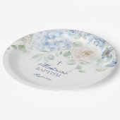 Assiettes En Carton Blue Floral Hydrangea Botanical Blooms Baptême (Angle)