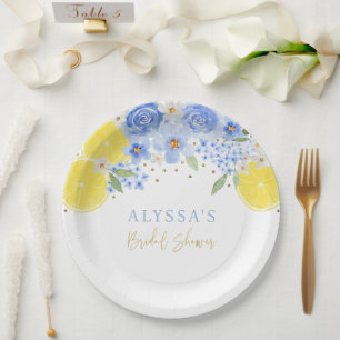 Assiettes En Carton Blue Floral Lemon Main Squeeze Fête de Mariage