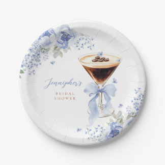 Assiettes En Carton Blue Floral Martini Bridal Shower Paper Plates