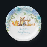 Assiettes En Carton Blue Floral Rose Woodland Forest Boy Baby shower<br><div class="desc">Superbe plaque de papier à thème boisé avec roses d'aquarelle bleue et adorables animaux de la forêt Décor parfait pour le baby shower,  l'arrosage bébé,  fête d'anniversaire,  etc.</div>