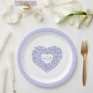 Assiettes En Carton Blue flower wedding tulips heart boumonogram