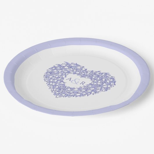 Assiettes En Carton Blue flower wedding tulips heart boumonogram (Angle)