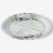 Assiettes En Carton Blue Flowers Greenery Gold Personalized Quince  (Angle)