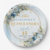 Assiettes En Carton Blue Flowers Greenery Gold Personalized Quince  (Devant)