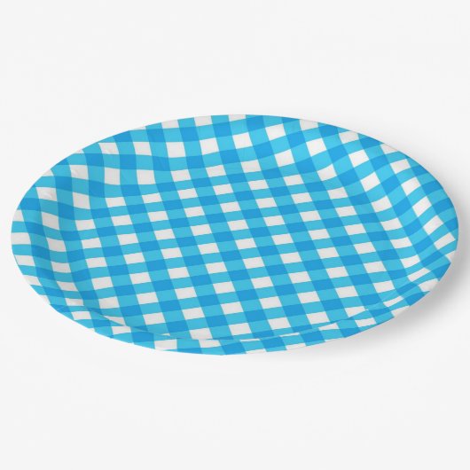 Assiettes En Carton Blue Gingham Pattern (Angle)