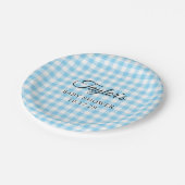 Assiettes En Carton Blue Gingham Plaid Baby Shower (Angle)
