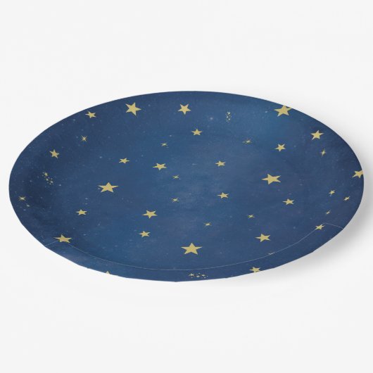 Assiettes En Carton Blue Gold Celestial Moon & Stars Party (Angle)