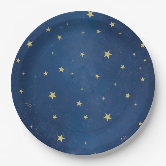 Assiettes En Carton Blue Gold Celestial Moon & Stars Party (Devant)