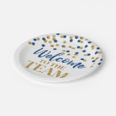 Assiettes En Carton Blue Gold Confetti Bienvenue à l'équipe  (Angle)