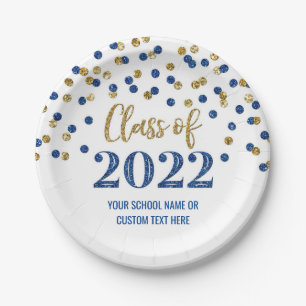 Assiettes En Carton Blue Gold Confetti Graduation 2022