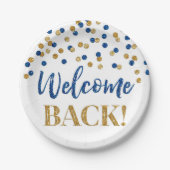 Assiettes En Carton Blue Gold Confetti Welcome Back Papier Plaques (Devant)