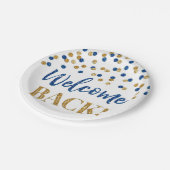 Assiettes En Carton Blue Gold Confetti Welcome Back Papier Plaques (Angle)