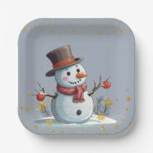 Assiettes En Carton Blue & Gold Little Snowflakes Snowman Baby shower (Recto)