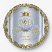 Assiettes En Carton Blue Gold Prince Royal Carriage Prince Baby shower (Devant)