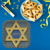 Assiettes En Carton Blue Gold Star de David Hébreu Purim Sameach