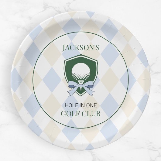 Assiettes En Carton Blue Golf Hole in One Boys Sports 1er anniversaire