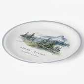 Assiettes En Carton Blue Green Woods Mountain Paysage Mariage de croqu (Angle)