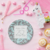 Assiettes En Carton Blue Grey Floral 70th Birthday Party Papier Plaque (Fête)