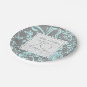 Assiettes En Carton Blue Grey Floral 70th Birthday Party Papier Plaque (Angle)