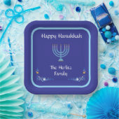 Assiettes En Carton Blue HANUKKAH Menorah Customize NAME (Fête)