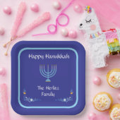 Assiettes En Carton Blue HANUKKAH Menorah Customize NAME (Fête)