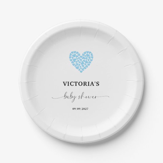 Assiettes En Carton Blue Heart Baby Shower Party (Devant)